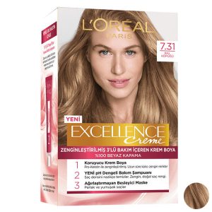کیت رنگ مو لورآل مدل Excellence شماره 7.31 حجم 48 میلی لیتر رنگ عسلی